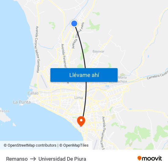 Remanso to Universidad De Piura map
