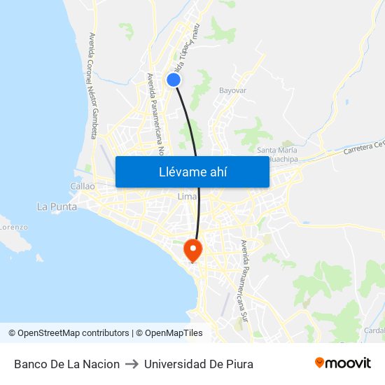 Banco De La Nacion to Universidad De Piura map