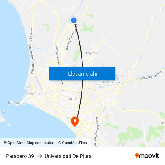 Paradero 39 to Universidad De Piura map