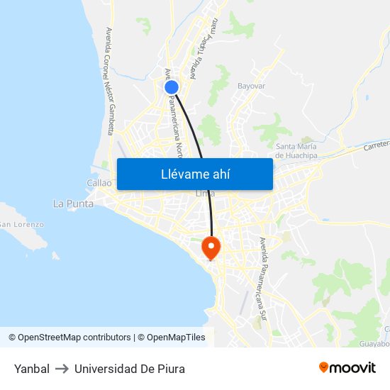 Yanbal to Universidad De Piura map