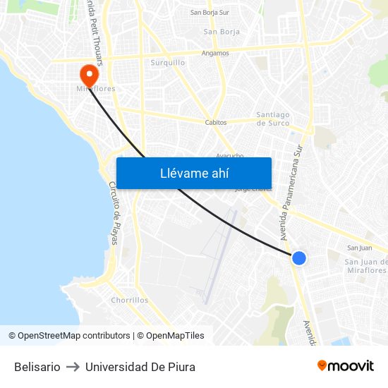 Belisario to Universidad De Piura map