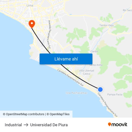 Industrial to Universidad De Piura map