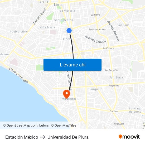 Estación México to Universidad De Piura map