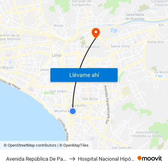 Avenida República De Panamá, 5734 to Hospital Nacional Hipólito Unanue map