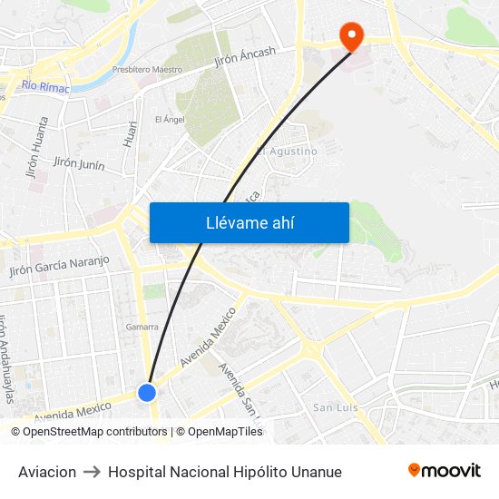Aviacion to Hospital Nacional Hipólito Unanue map