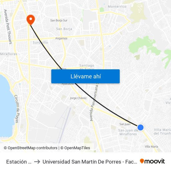 Estación María Auxiliadora to Universidad San Martín De Porres - Facultad De Ciencias De La Comunicación, Turismo Y Psicología map