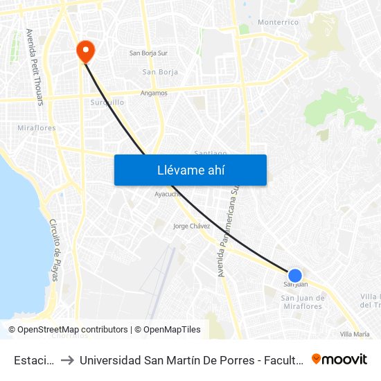 Estacion San Juan to Universidad San Martín De Porres - Facultad De Ciencias De La Comunicación, Turismo Y Psicología map