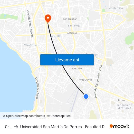 Cruceta to Universidad San Martín De Porres - Facultad De Ciencias De La Comunicación, Turismo Y Psicología map