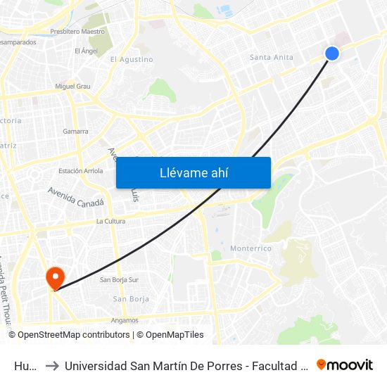 Huarochirí to Universidad San Martín De Porres - Facultad De Ciencias De La Comunicación, Turismo Y Psicología map