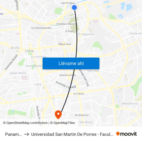 Panamericana Norte to Universidad San Martín De Porres - Facultad De Ciencias De La Comunicación, Turismo Y Psicología map