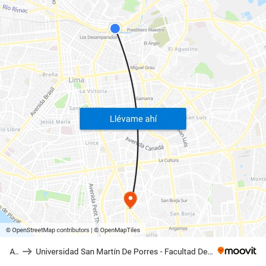 Acho to Universidad San Martín De Porres - Facultad De Ciencias De La Comunicación, Turismo Y Psicología map