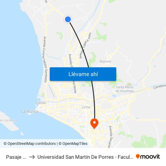 Pasaje Puente Piedra to Universidad San Martín De Porres - Facultad De Ciencias De La Comunicación, Turismo Y Psicología map