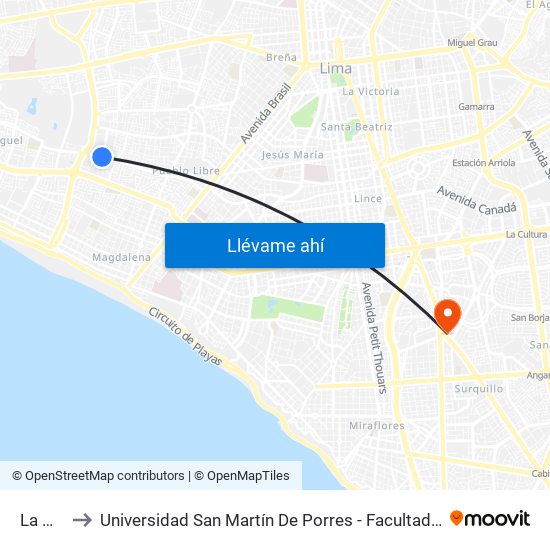La Mar, 1905 to Universidad San Martín De Porres - Facultad De Ciencias De La Comunicación, Turismo Y Psicología map