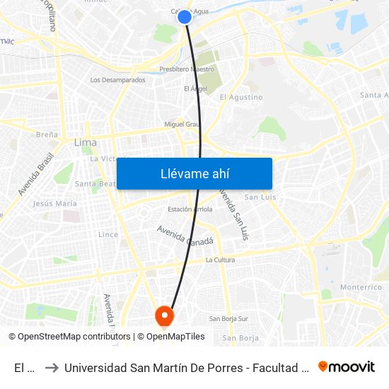El Bosque to Universidad San Martín De Porres - Facultad De Ciencias De La Comunicación, Turismo Y Psicología map