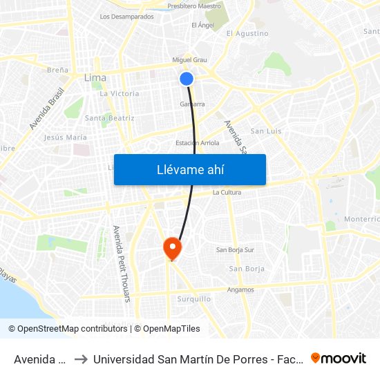 Avenida 28 De Julio, 2715 to Universidad San Martín De Porres - Facultad De Ciencias De La Comunicación, Turismo Y Psicología map