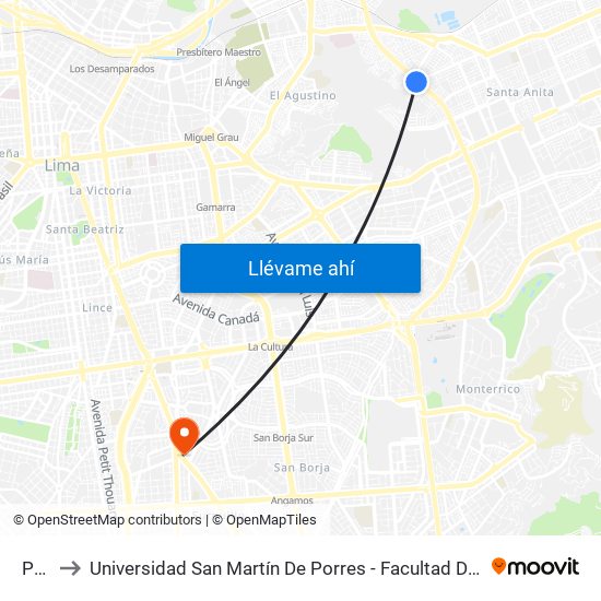 Perales to Universidad San Martín De Porres - Facultad De Ciencias De La Comunicación, Turismo Y Psicología map