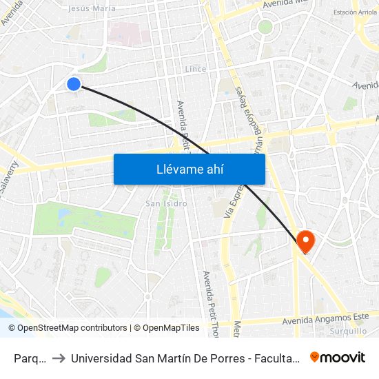 Parque Novoa to Universidad San Martín De Porres - Facultad De Ciencias De La Comunicación, Turismo Y Psicología map