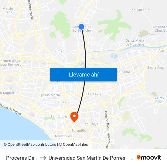 Proceres De La Independencia, 2041 to Universidad San Martín De Porres - Facultad De Ciencias De La Comunicación, Turismo Y Psicología map