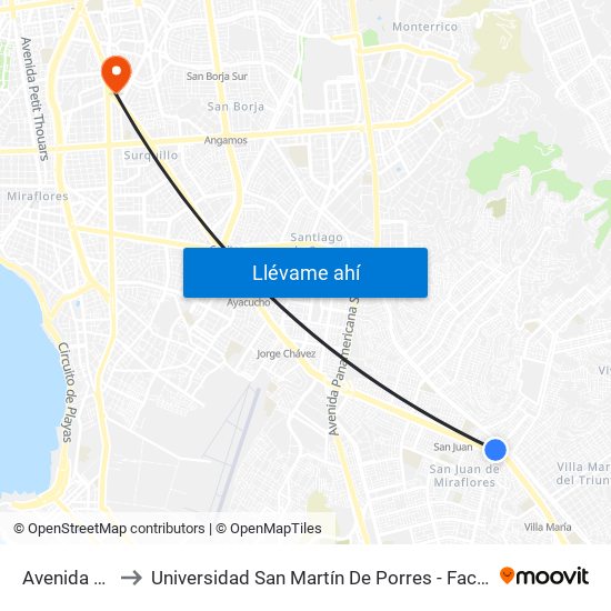 Avenida Los Héroes, 1199 to Universidad San Martín De Porres - Facultad De Ciencias De La Comunicación, Turismo Y Psicología map