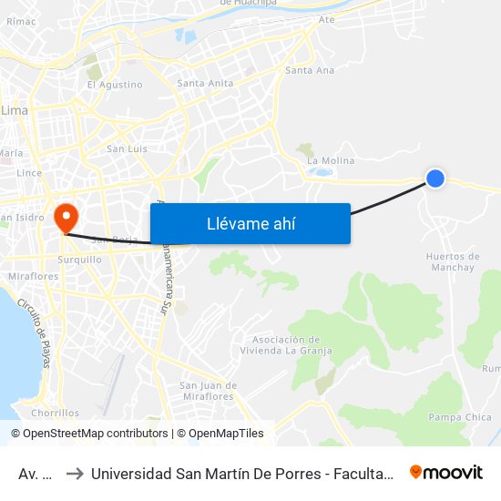 Av. La Molina to Universidad San Martín De Porres - Facultad De Ciencias De La Comunicación, Turismo Y Psicología map