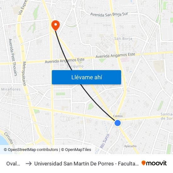 Ovalo Higuereta to Universidad San Martín De Porres - Facultad De Ciencias De La Comunicación, Turismo Y Psicología map