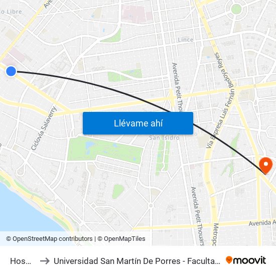 Hospital Militar to Universidad San Martín De Porres - Facultad De Ciencias De La Comunicación, Turismo Y Psicología map