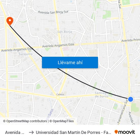 Avenida Valle Hermoso, 997 to Universidad San Martín De Porres - Facultad De Ciencias De La Comunicación, Turismo Y Psicología map