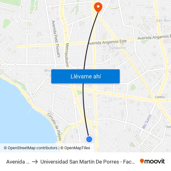 Avenida El Sol Este, 473 to Universidad San Martín De Porres - Facultad De Ciencias De La Comunicación, Turismo Y Psicología map