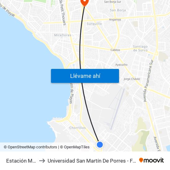 Estación Matellini - Alimentadores to Universidad San Martín De Porres - Facultad De Ciencias De La Comunicación, Turismo Y Psicología map