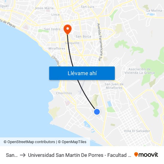 Santa Rosa to Universidad San Martín De Porres - Facultad De Ciencias De La Comunicación, Turismo Y Psicología map