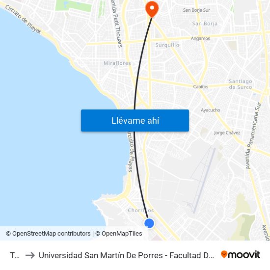 Tottus to Universidad San Martín De Porres - Facultad De Ciencias De La Comunicación, Turismo Y Psicología map
