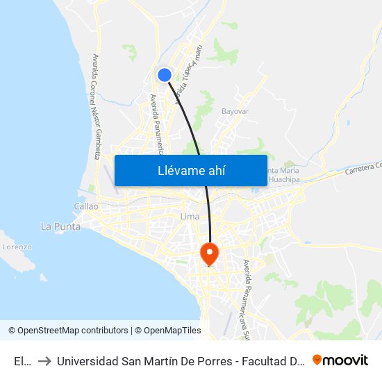 El Pinar to Universidad San Martín De Porres - Facultad De Ciencias De La Comunicación, Turismo Y Psicología map