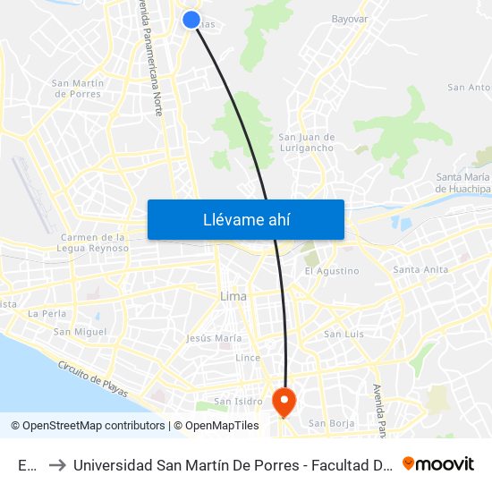 España to Universidad San Martín De Porres - Facultad De Ciencias De La Comunicación, Turismo Y Psicología map