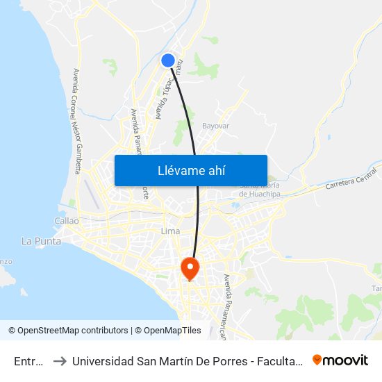 Entrada Enace to Universidad San Martín De Porres - Facultad De Ciencias De La Comunicación, Turismo Y Psicología map