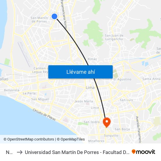 Naranjal to Universidad San Martín De Porres - Facultad De Ciencias De La Comunicación, Turismo Y Psicología map