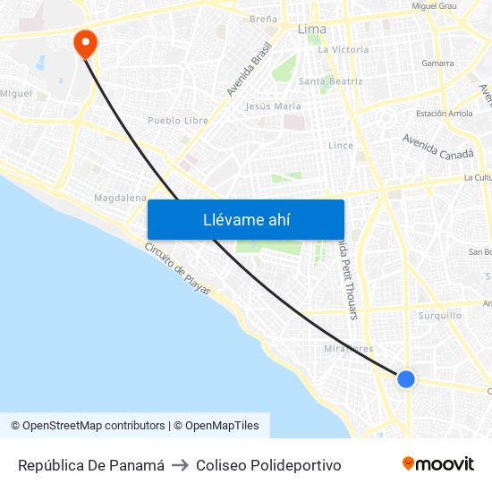 República De Panamá to Coliseo Polideportivo map