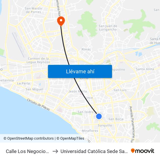 Calle Los Negocios, 499 to Universidad Católica Sede Sapientiae map