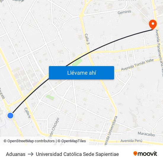 Aduanas to Universidad Católica Sede Sapientiae map