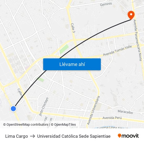 Lima Cargo to Universidad Católica Sede Sapientiae map