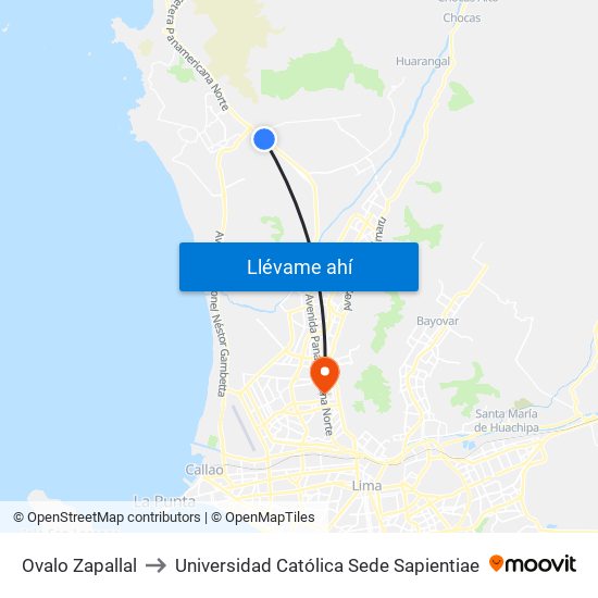 Ovalo Zapallal to Universidad Católica Sede Sapientiae map