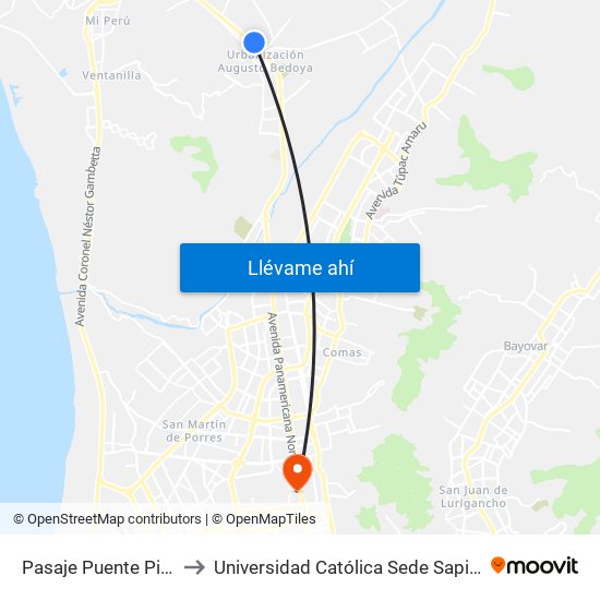 Pasaje Puente Piedra to Universidad Católica Sede Sapientiae map