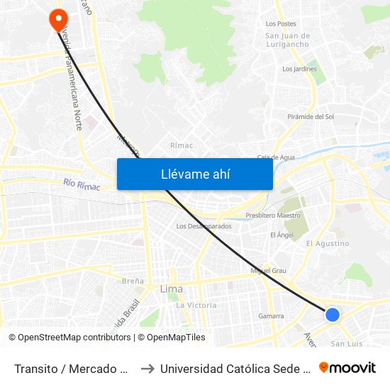 Transito / Mercado De Frutas to Universidad Católica Sede Sapientiae map