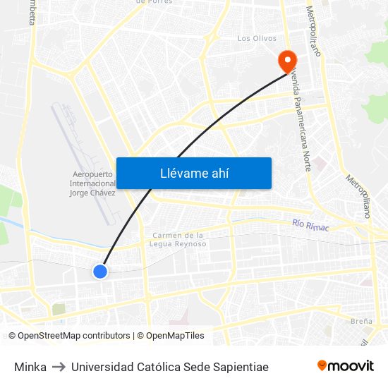Minka to Universidad Católica Sede Sapientiae map