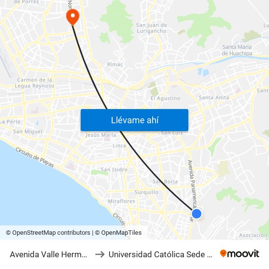 Avenida Valle Hermoso, 997 to Universidad Católica Sede Sapientiae map