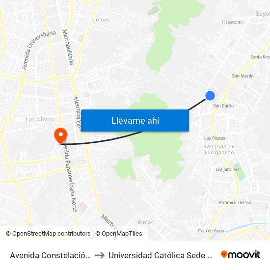 Avenida Constelación, 2778 to Universidad Católica Sede Sapientiae map