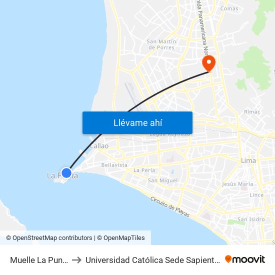 Muelle La Punta to Universidad Católica Sede Sapientiae map