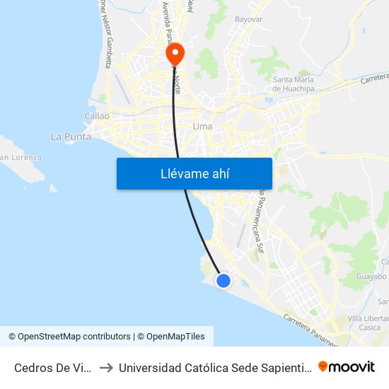 Cedros De Villa to Universidad Católica Sede Sapientiae map