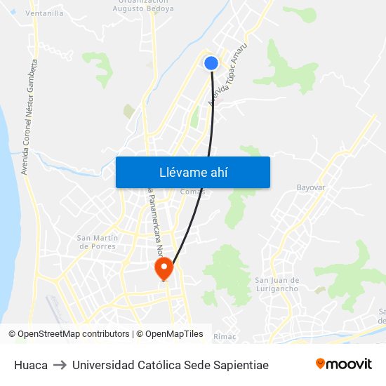 Huaca to Universidad Católica Sede Sapientiae map