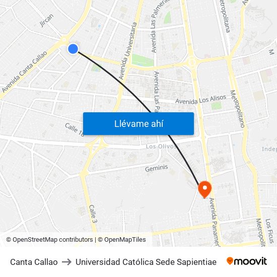 Canta Callao to Universidad Católica Sede Sapientiae map