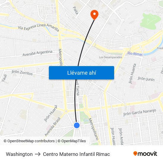 Washington to Centro Materno Infantil Rímac map